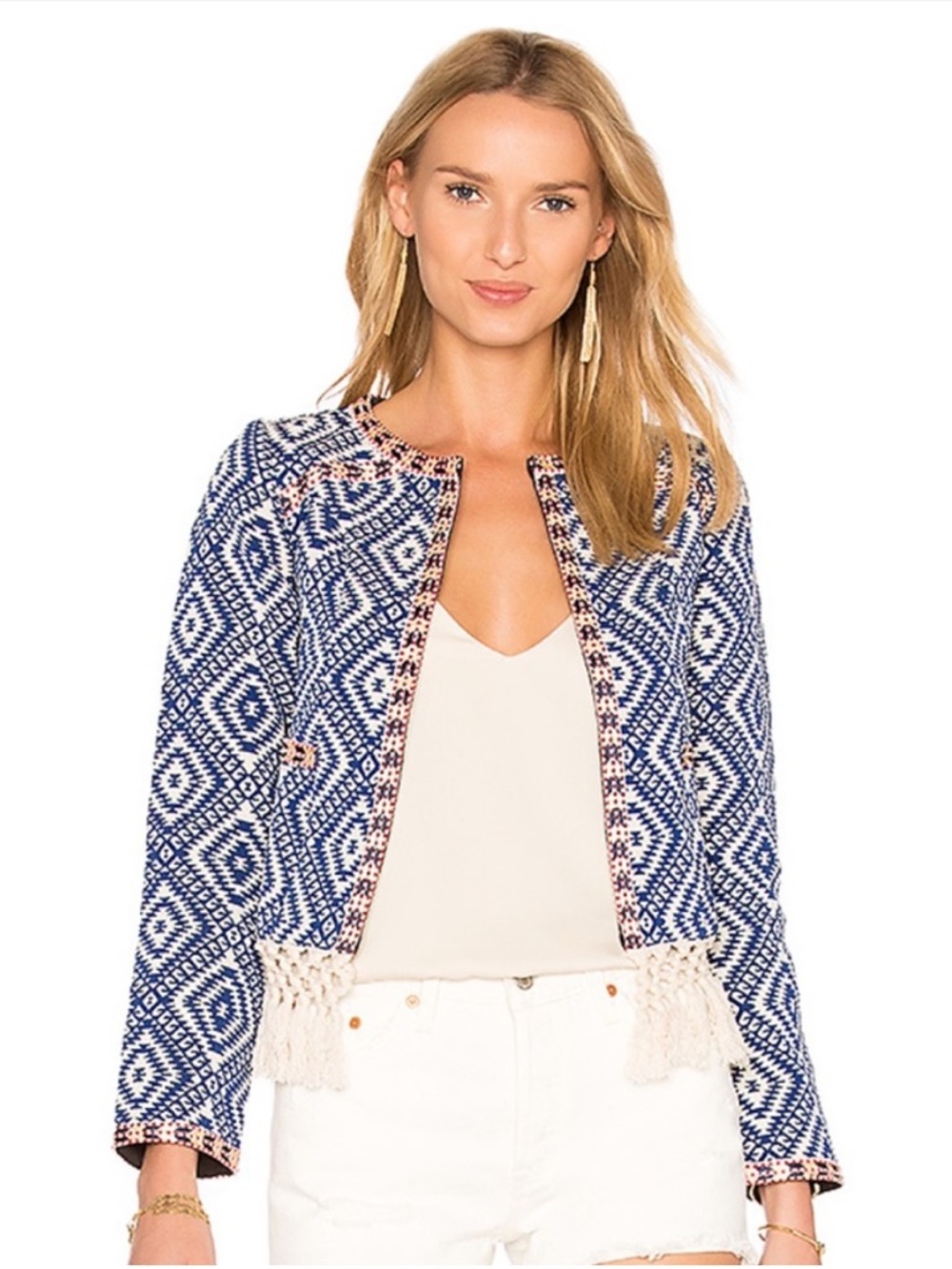 Tularosa Santa Fe Fringe Navy and Cream Geometric Jacket in Diamondback size XS - Picture 1 of 9